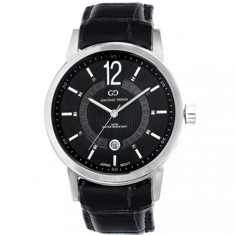 Elegant men's watch Giacomo Design GD05003 leather strap date