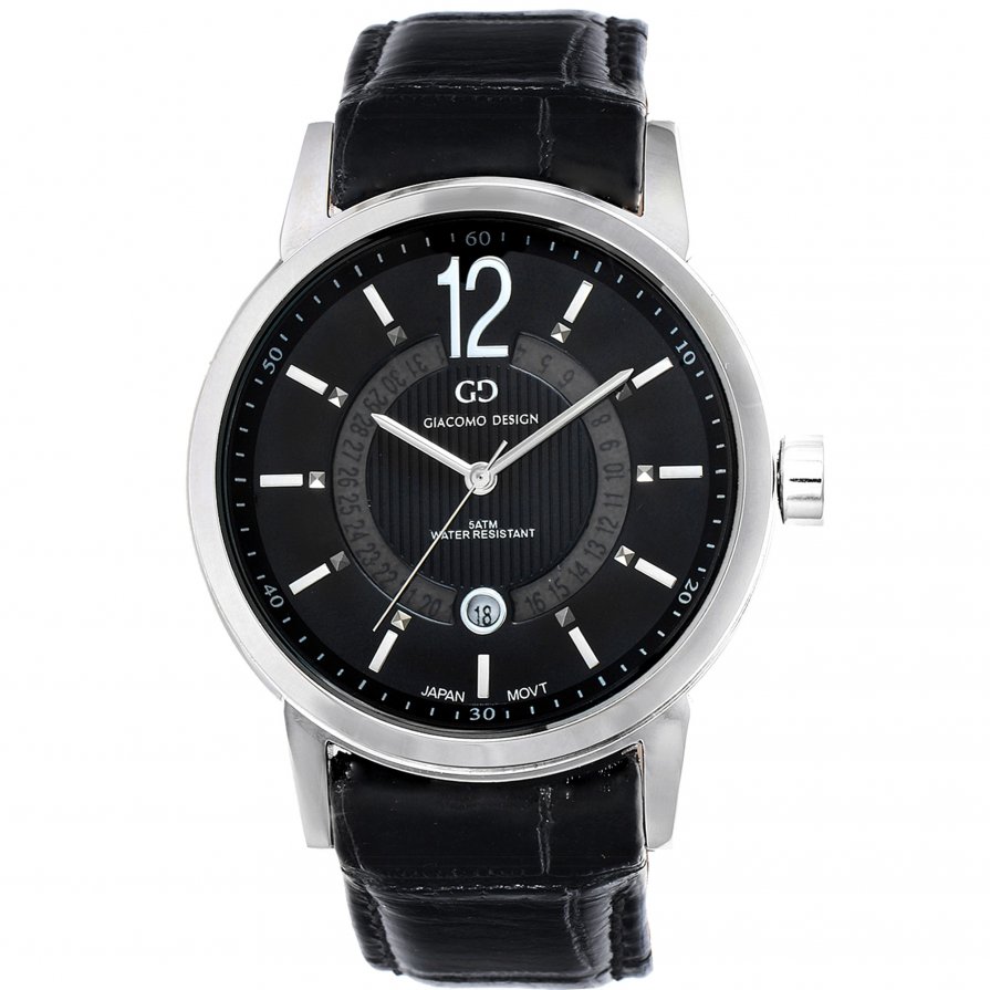 Elegant men's watch Giacomo Design GD05003 leather strap date