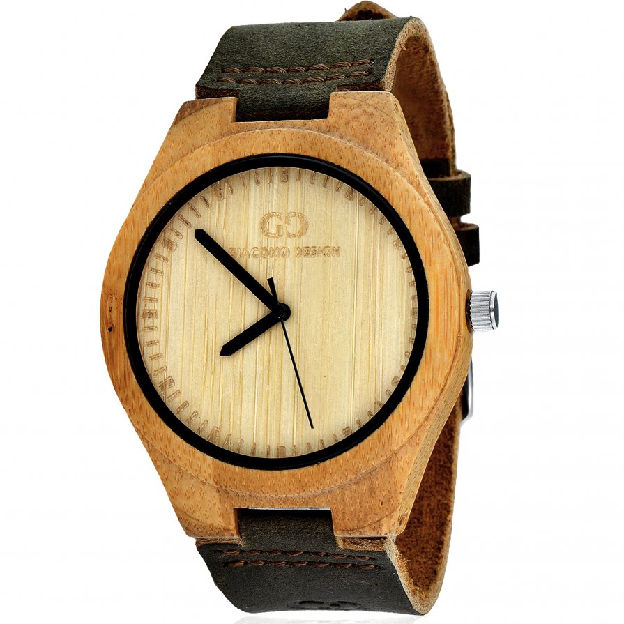 Men's watch Giacomo Design GD08001 bamboo wood leather strap