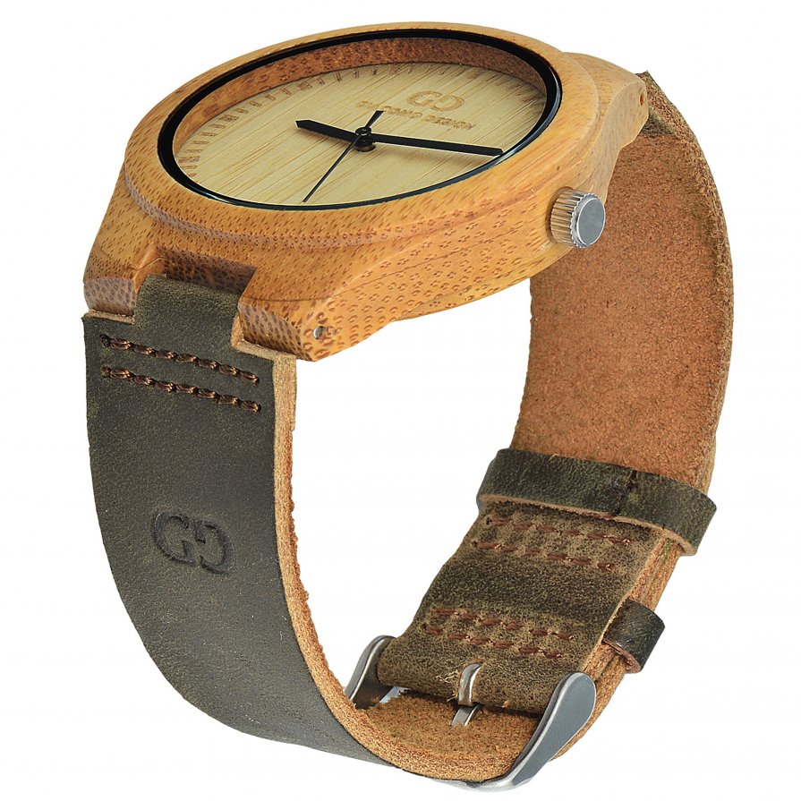 Men's watch Giacomo Design GD08001 bamboo wood leather strap