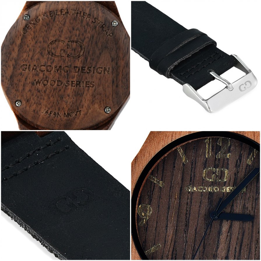Men's watch Giacomo Design GD08004 Walnut Wood leather strap