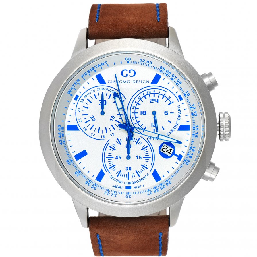 Elegant men's watch Giacomo Design GD02004 leather strap date chronograph