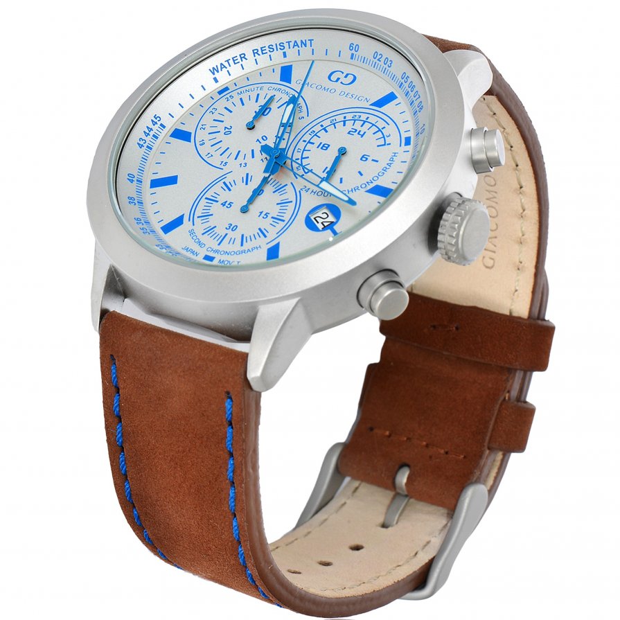 Elegant men's watch Giacomo Design GD02004 leather strap date chronograph