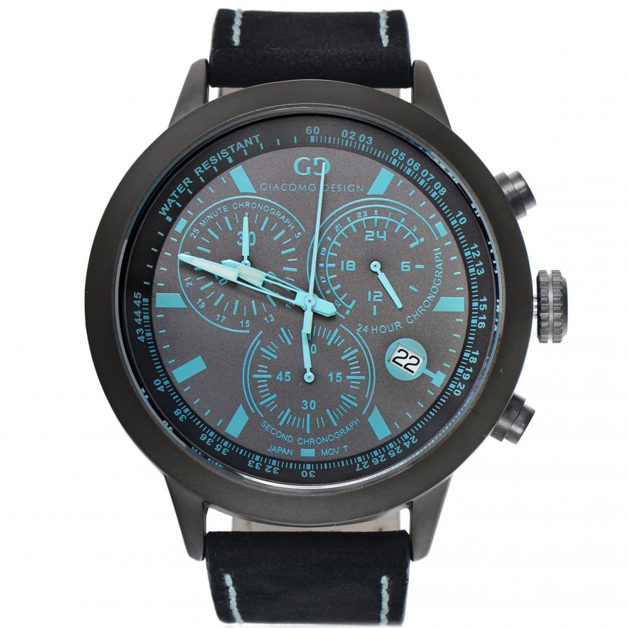 Elegant men's watch Giacomo Design GD02005 leather strap date chronograph