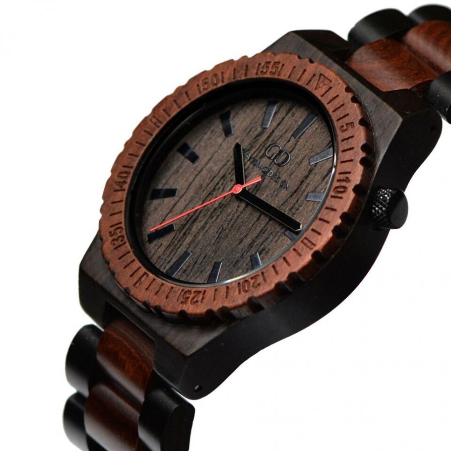 Giacomo Design wood watch Orologio Massiccio ebony wood red/black sandalwood