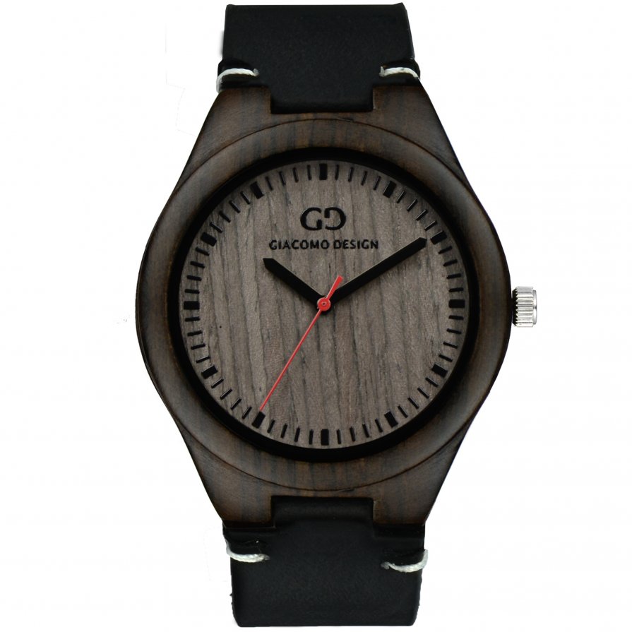 Men's wood watch Giacomo Design Legno Sul Bar sandalwod thick leather strap
