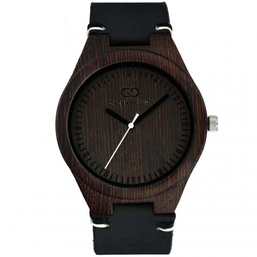 Men's watch Giacomo Design Legno Sul Bar duble wange thick leather strap