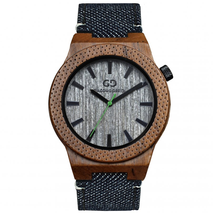 Men's wood watch Giacomo Design Orologio Massiccio teak wood