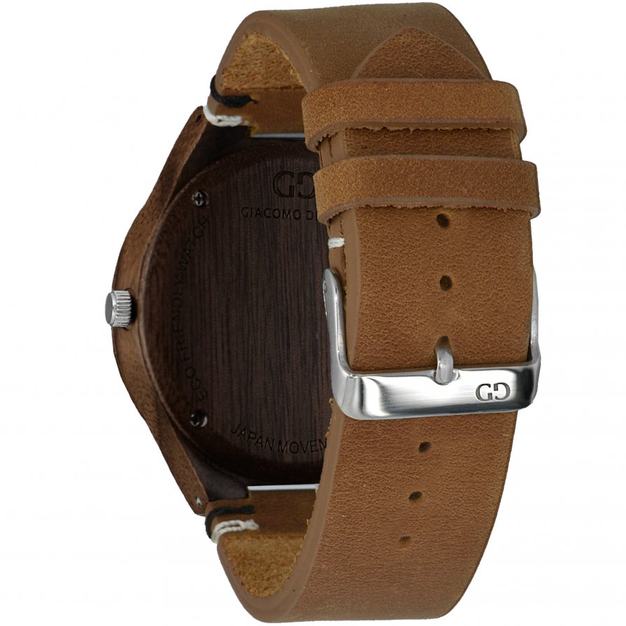 Men's wood watch Giacomo Design Legno Sul Bar koa wood thick leather strap